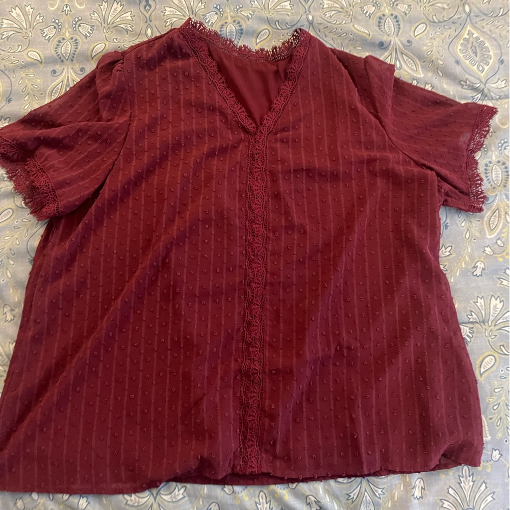 Wine color Swiss dot with trim shirt 4x